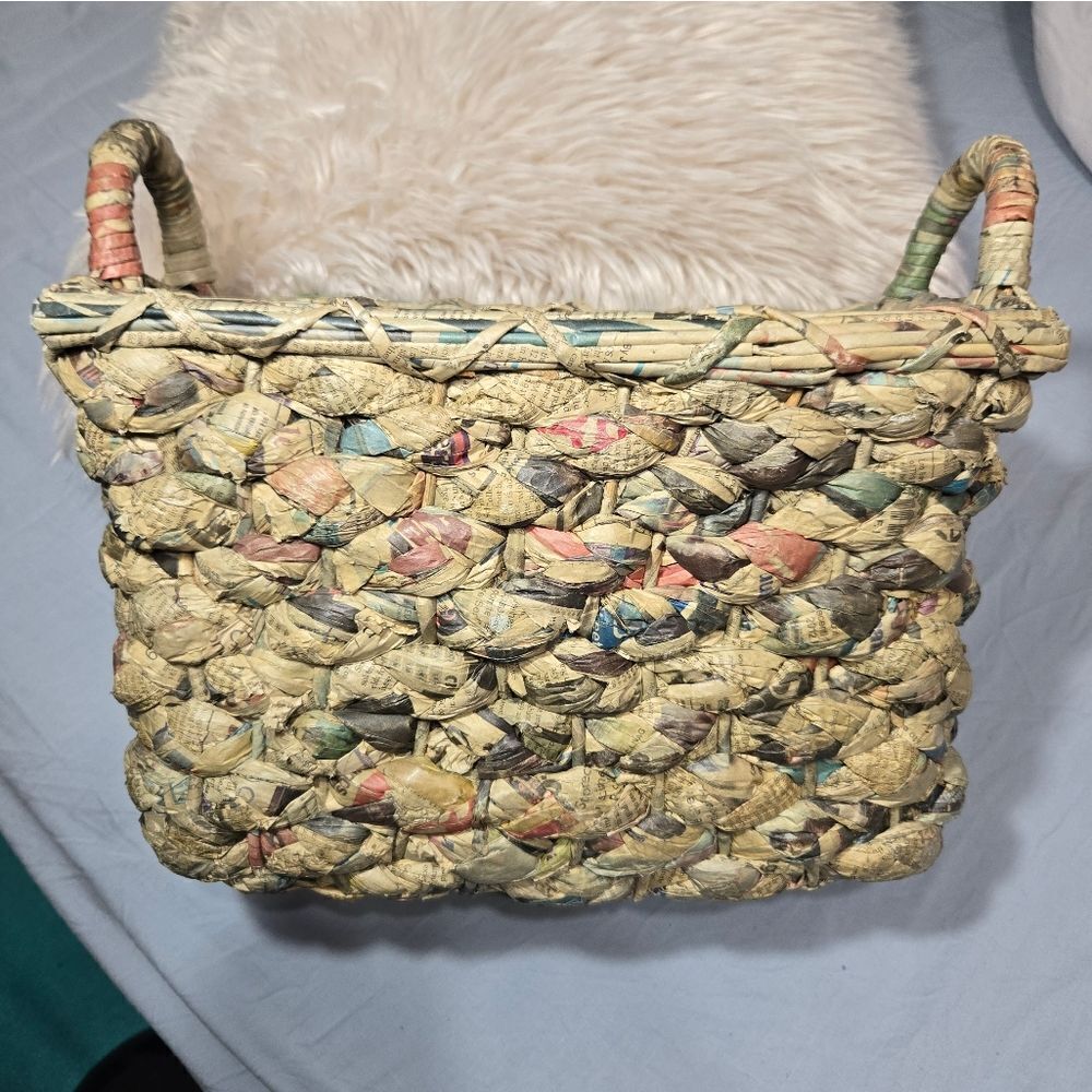 Recycled woven newspaper basket  hand made large